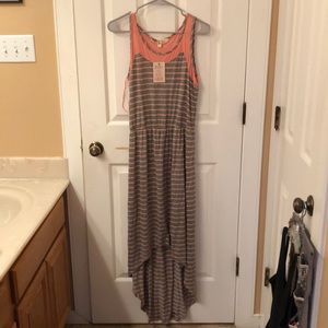 pink & grey striped high low dress